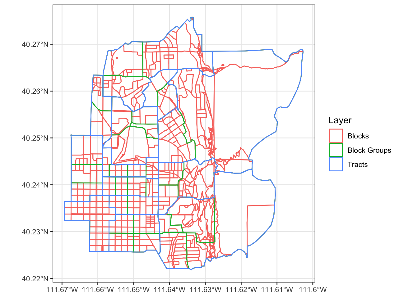 US Census Geographies in Central Provo.